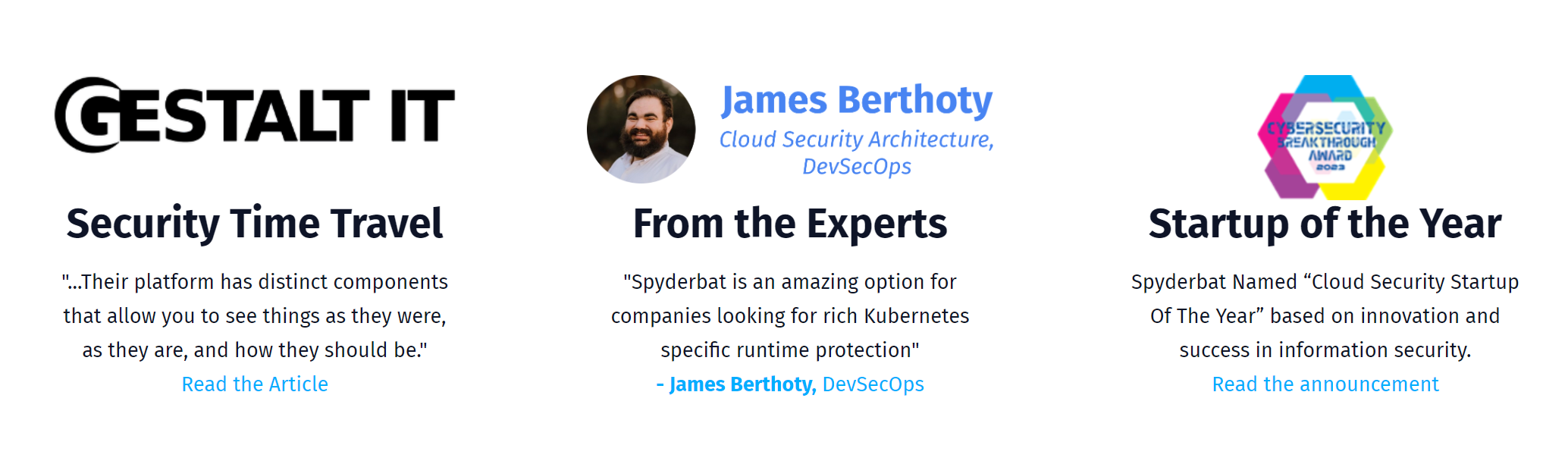 spyderbat cloud runtime security awards and testimonials